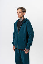 Erkek Respire Yazı Detaylı Kapüşonlu Basic Zip Oversize Hoodie Zümrüt