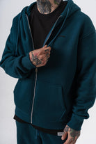 Erkek Respire Yazı Detaylı Kapüşonlu Basic Zip Oversize Hoodie Zümrüt