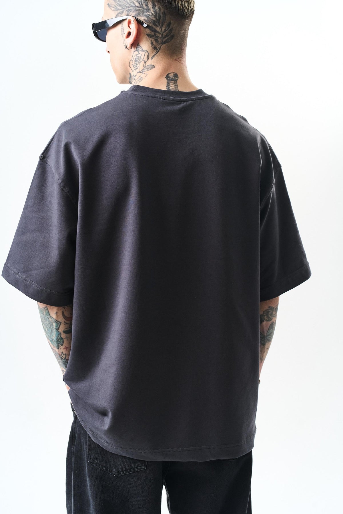 Erkek Respire Yazı Detaylı Oversize T-Shirt Füme
