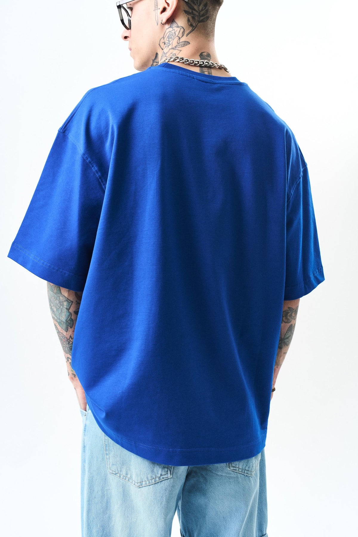 Erkek Respire Yazı Detaylı Oversize T-Shirt Saks