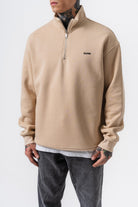 Erkek Respire Yazı Detaylı Yarım Fermuarlı Basic Sweatshirt Bej