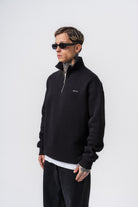 Erkek Respire Yazı Detaylı Yarım Fermuarlı Basic Sweatshirt Siyah