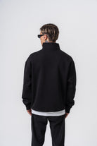 Erkek Respire Yazı Detaylı Yarım Fermuarlı Basic Sweatshirt Siyah