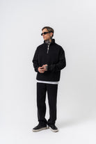 Erkek Respire Yazı Detaylı Yarım Fermuarlı Basic Sweatshirt Siyah