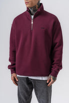 Erkek Respire Yazı Detaylı Yarım Fermuarlı Basic Sweatshirt Vişne