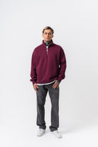 Erkek Respire Yazı Detaylı Yarım Fermuarlı Basic Sweatshirt Vişne