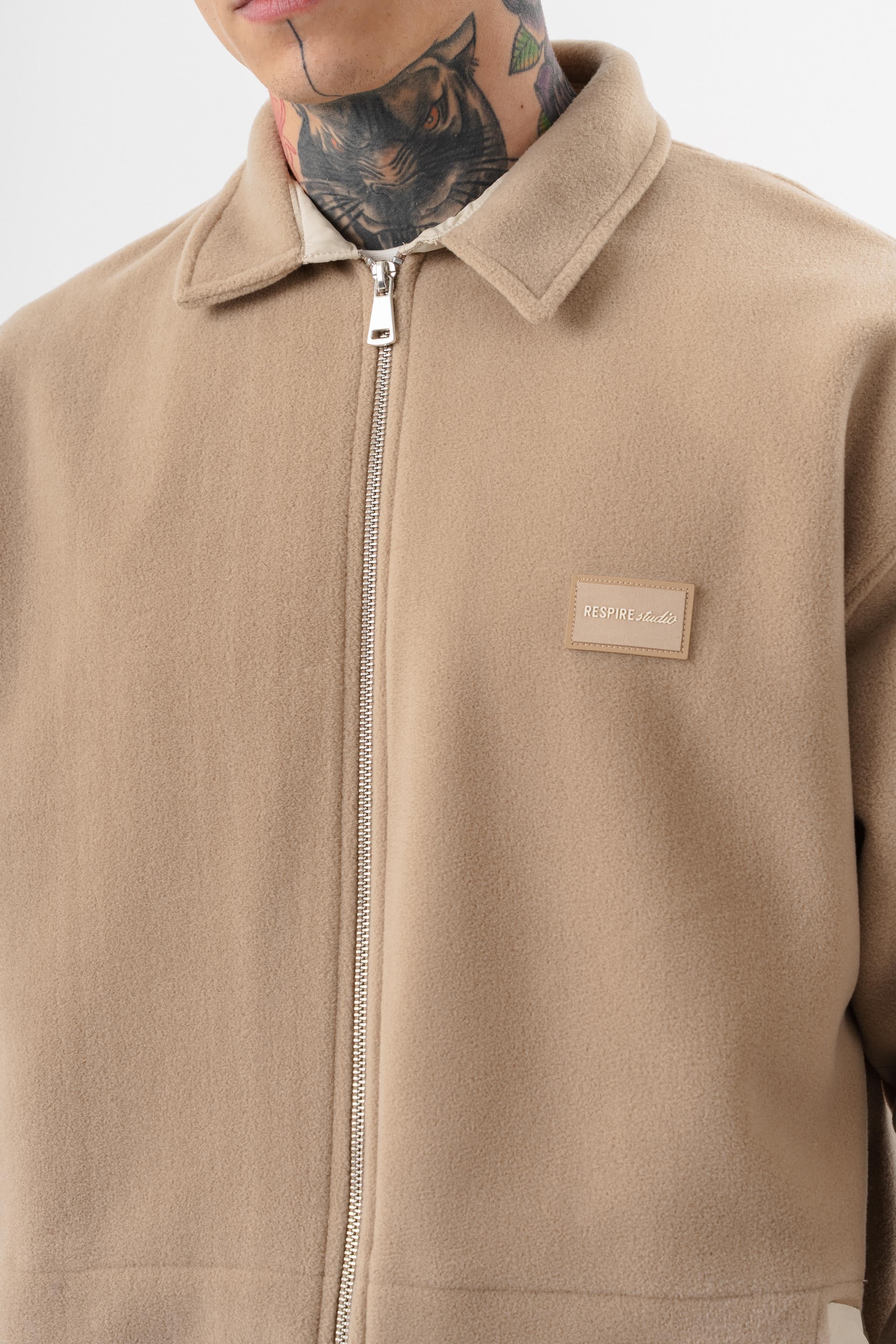 Erkek Zip Oversize Polar Ceket Bej