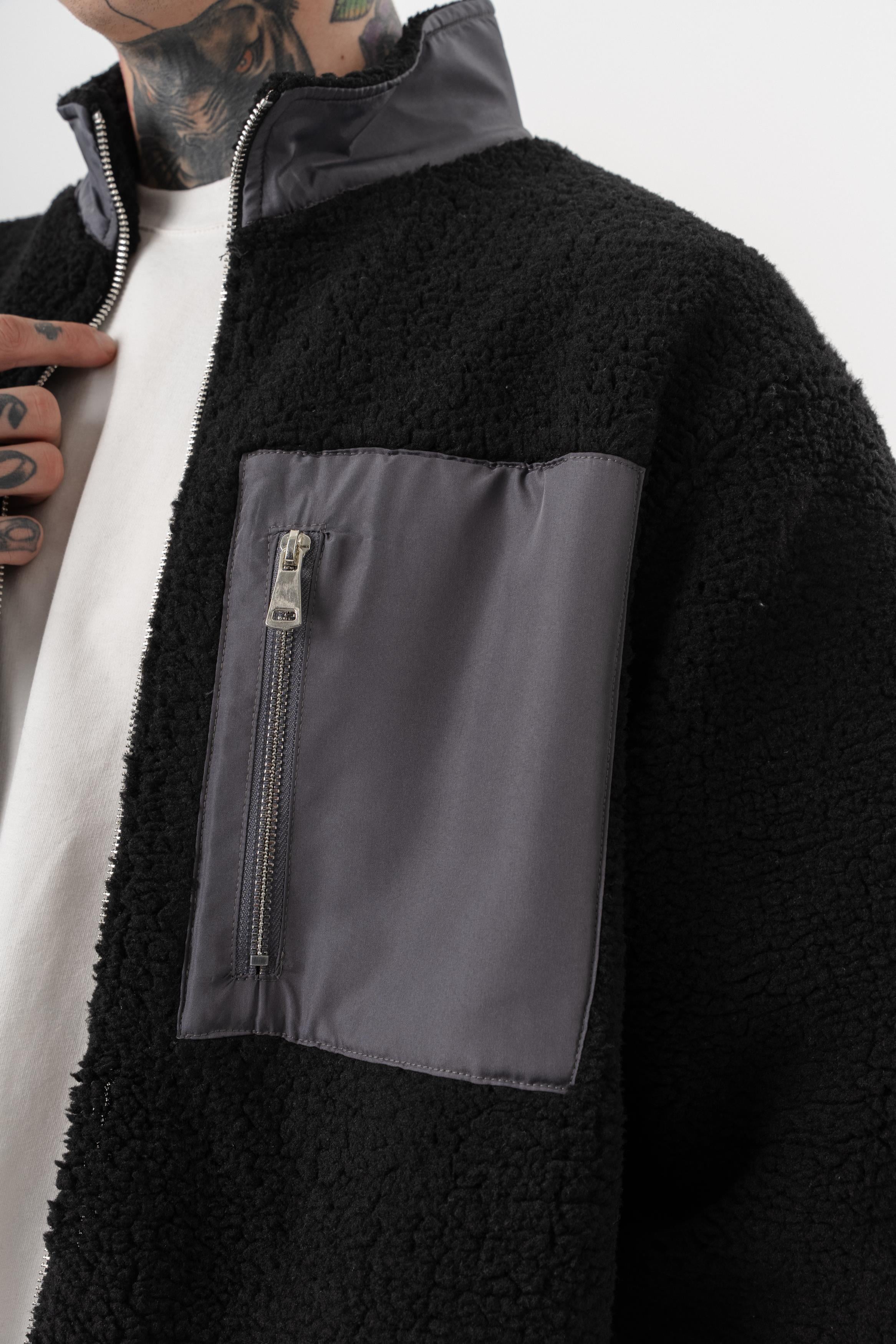 Erkek Zip Oversize Teddy Ceket Siyah