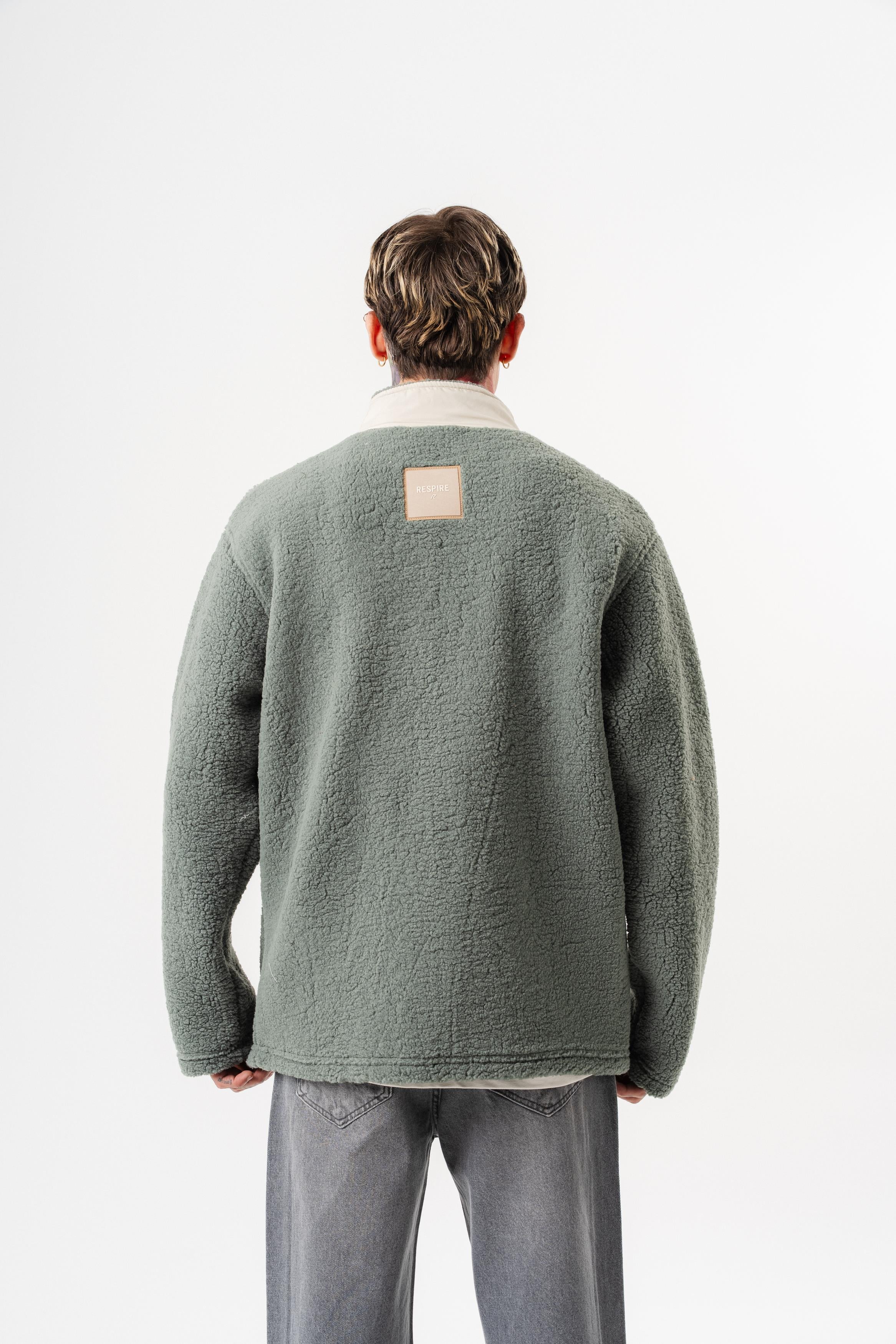 Erkek Zip Oversize Teddy Ceket Yeşil