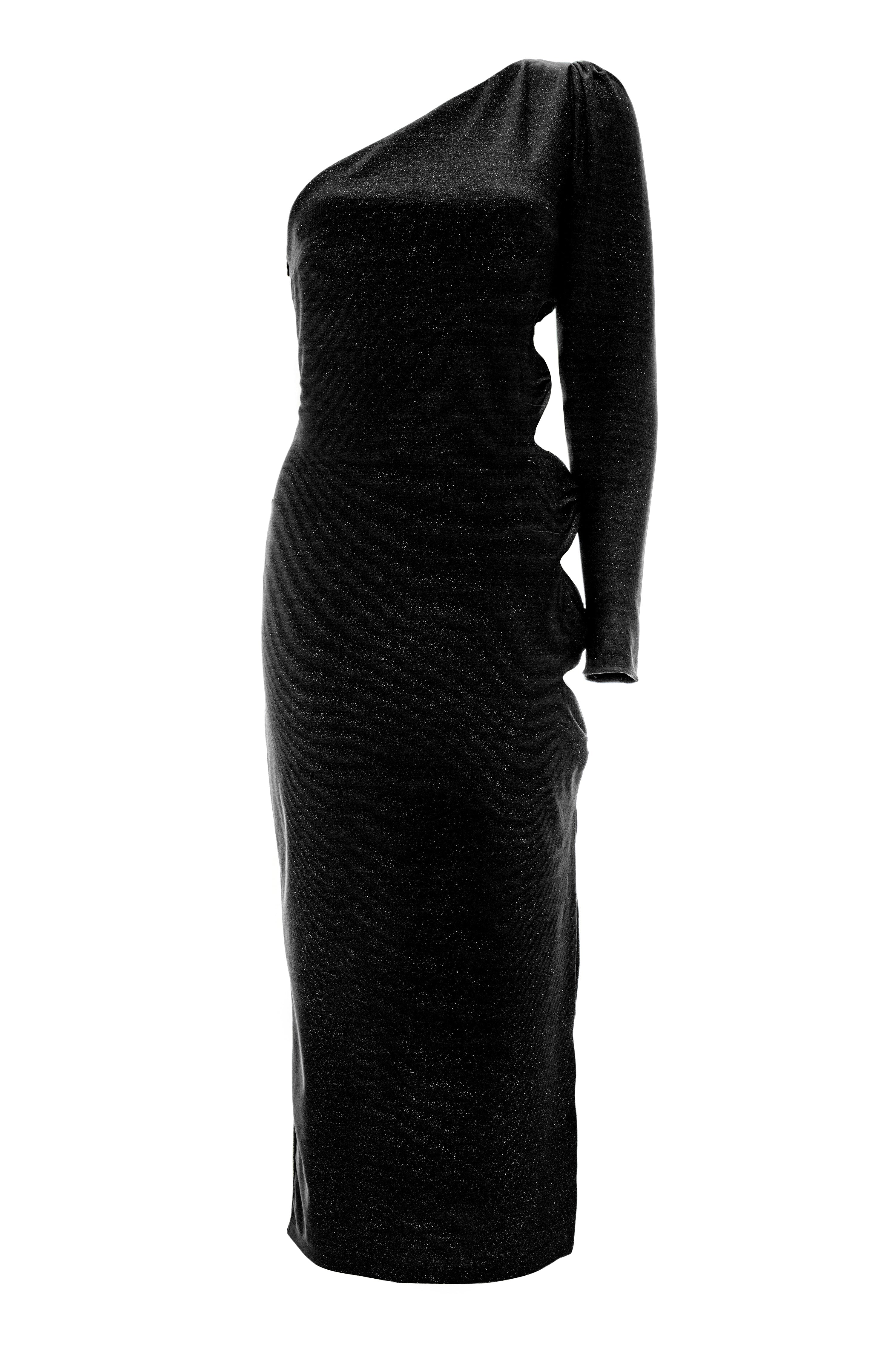 Roccie-Bercy One Shoulder Cutout Stretch Midi Dress-Elbise-1-milagron.live