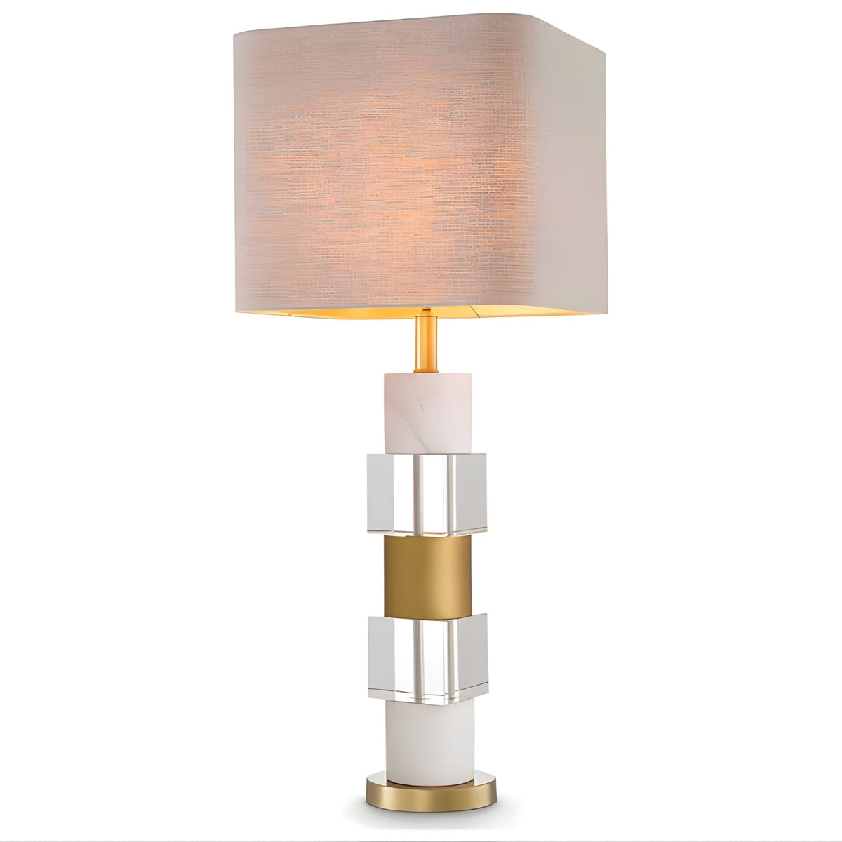 Marmor Lüks Modern Beyaz Mermer Ve Kristal Camlı Eskitme Altın Abajur 35 Cm Salon Yatak Odası Masa Lambası Mrm-51Ul