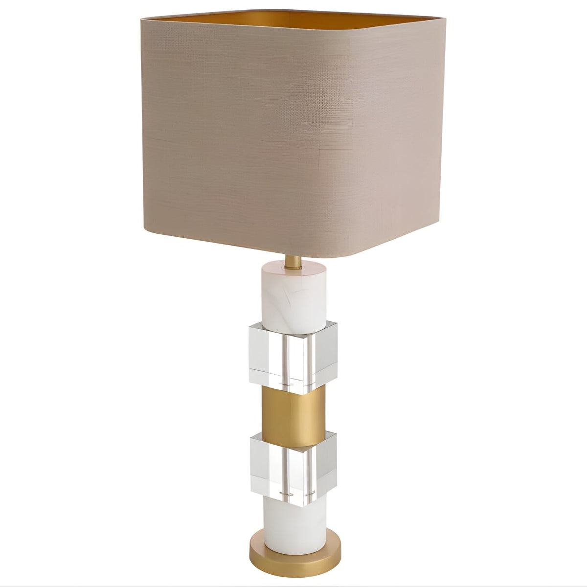 Marmor Lüks Modern Beyaz Mermer Ve Kristal Camlı Eskitme Altın Abajur 35 Cm Salon Yatak Odası Masa Lambası Mrm-51Ul