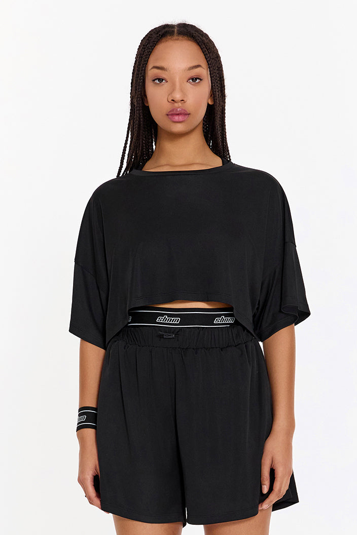 SBNM-Pull On Yoga Tee In Black-T-Shirts-1-milagron.live