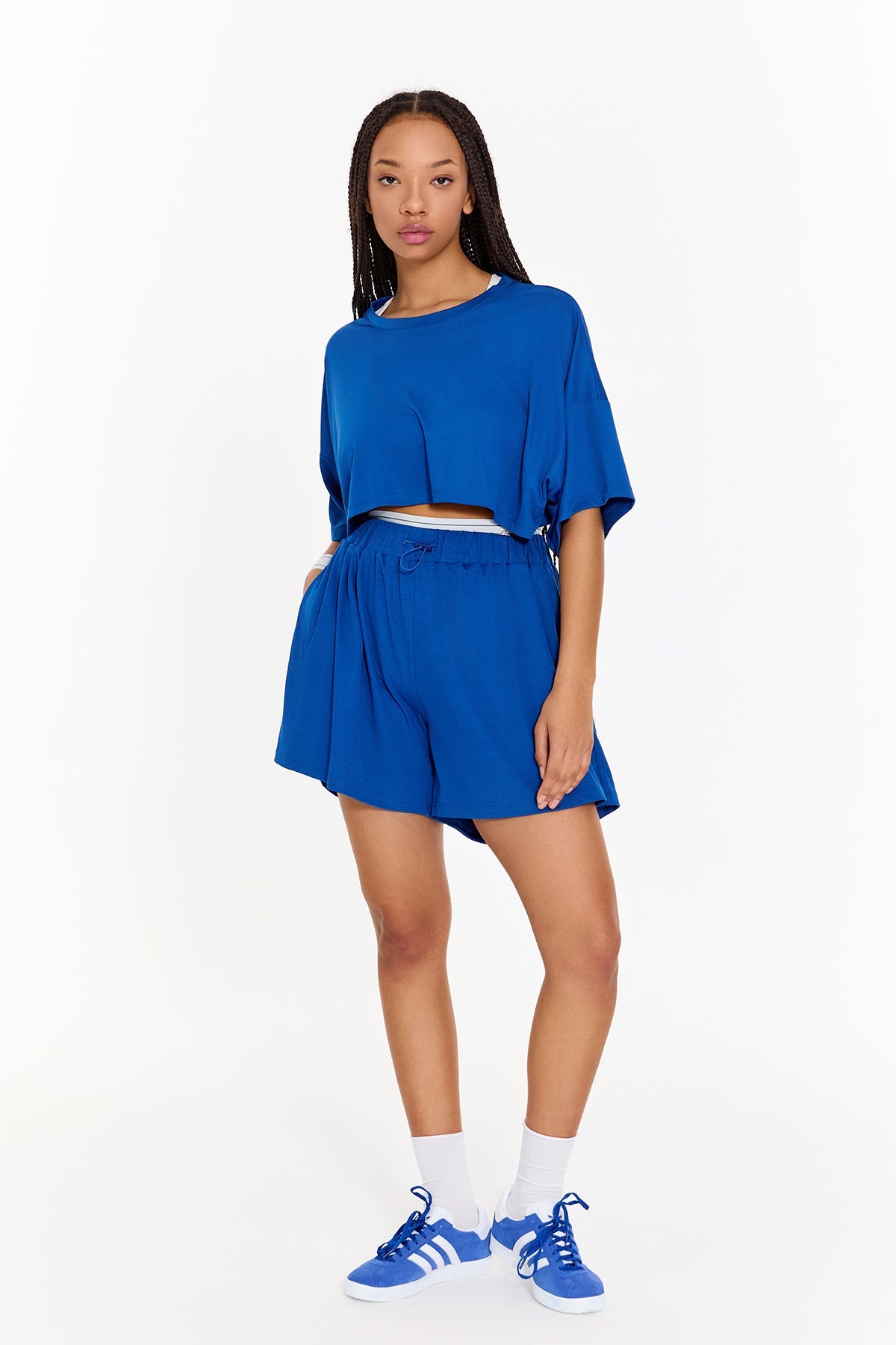SBNM-Pull On Yoga Tee In Blue-T-Shirts-5-milagron.live