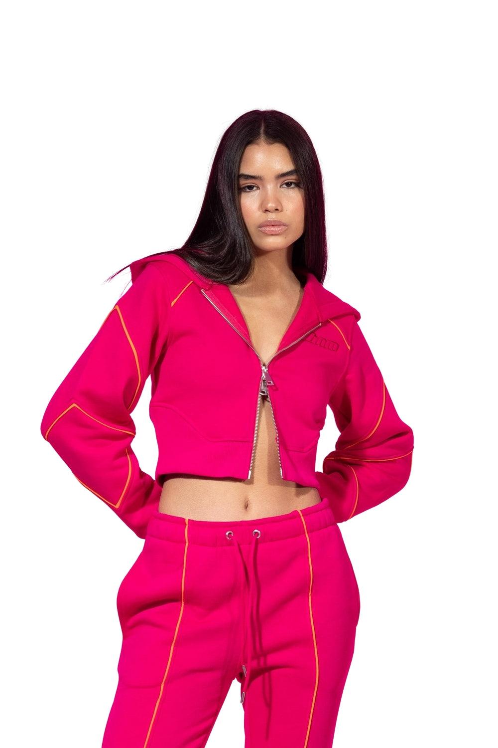 SBNM-Ruby Pink Zip Up Cropped Hoodie-Sweatshirts & Hoodies-3-milagron.live