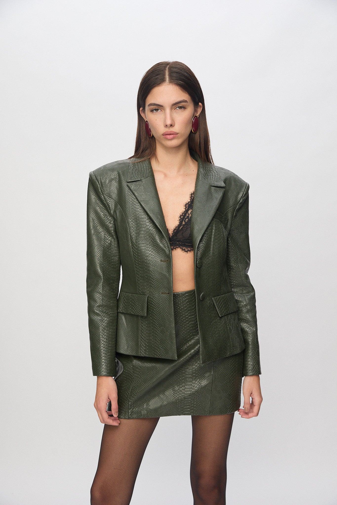 Broole Vegan Leather Skirt In Khaki