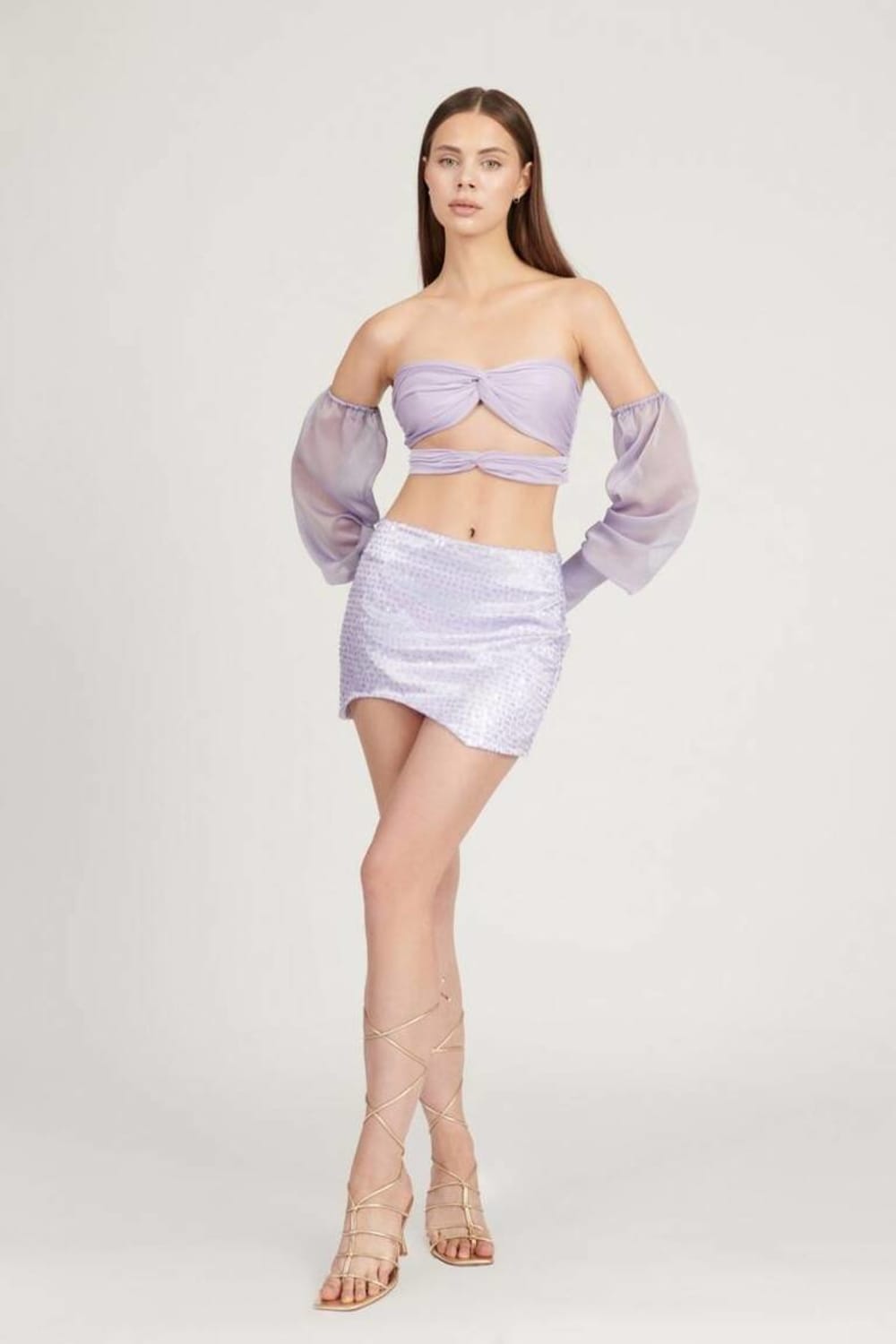Saléa-Gilded Top With Chiffen Sleeves And Draped Details-Top-1-milagron.live