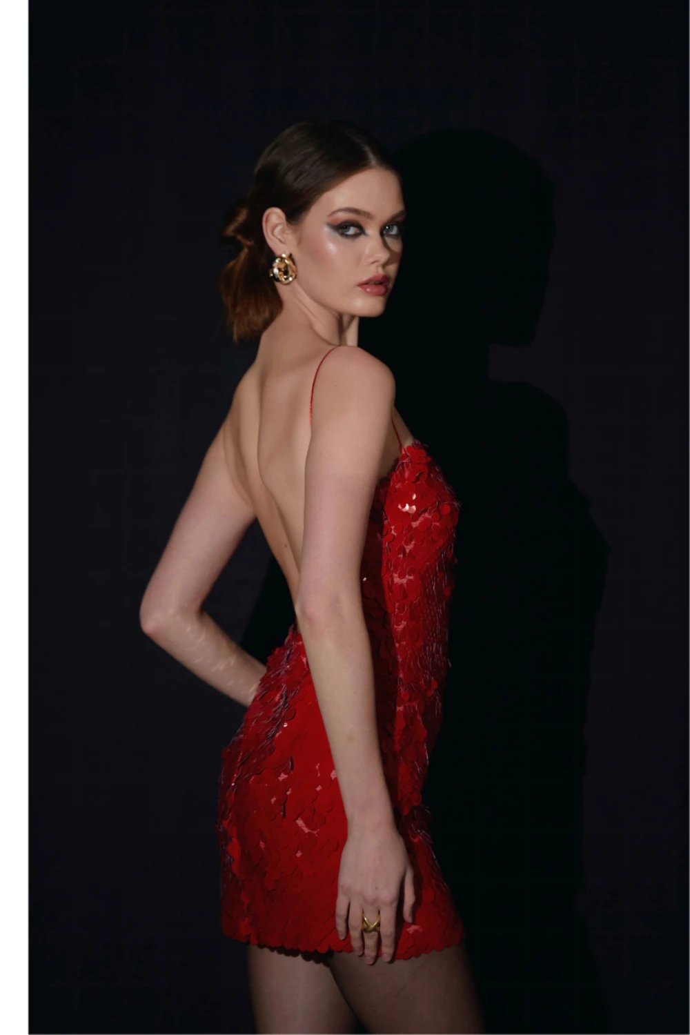 Saléa-Rouge Envoulant Sequin In Mini-Elbise-2-milagron.live