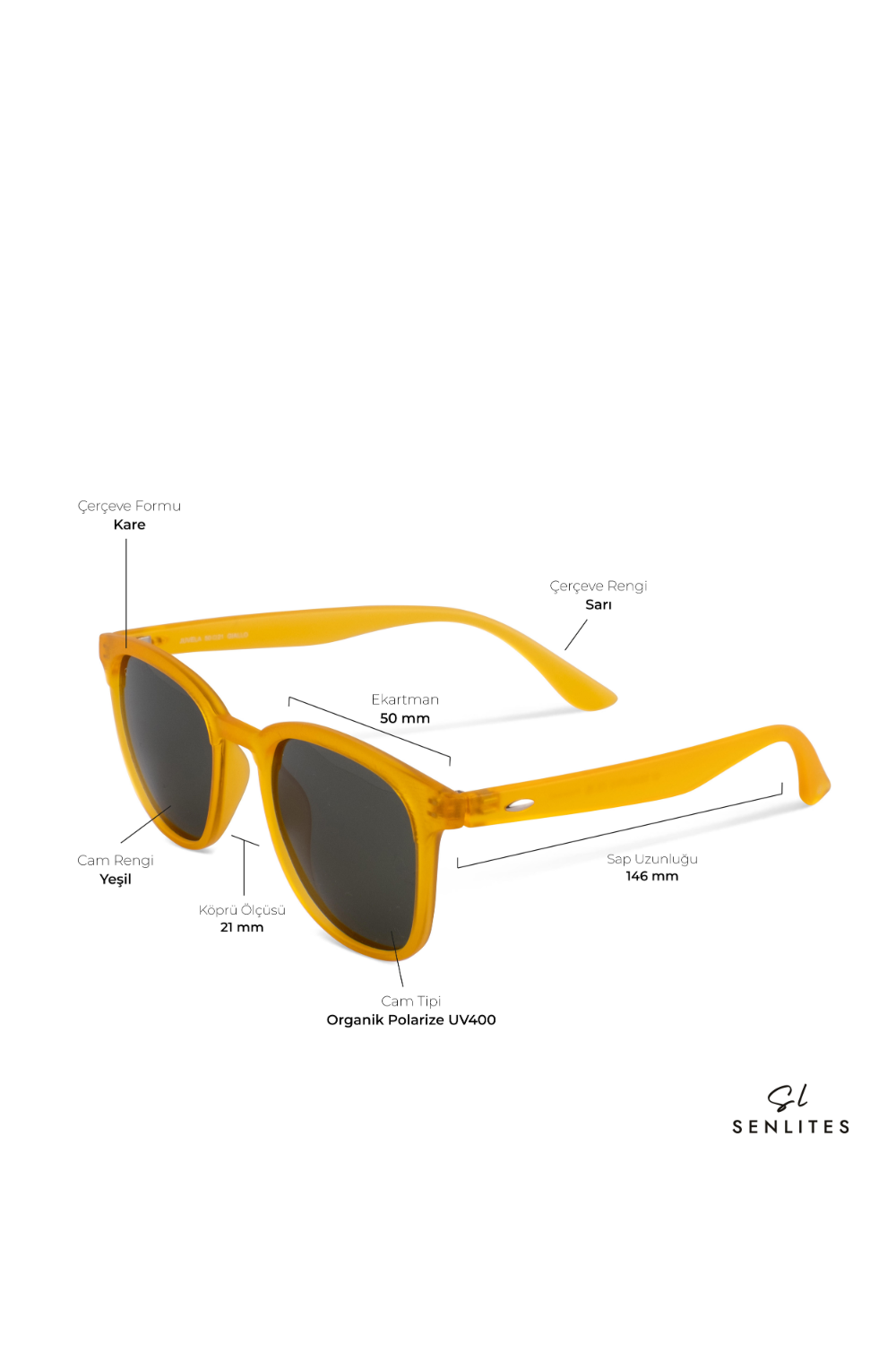 Senlites-Juvela Giallo Unisex Mat Sarı Polarize Kare Güneş Gözlüğü-Güneş Gözlüğü-4-milagron.live