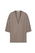 Sertaç Taşdelen-Koyu Kahverengi %100 Keten Derin V Yaka Oversized Erkek T-shirt Model T 10-T-Shirts-3-milagron.live