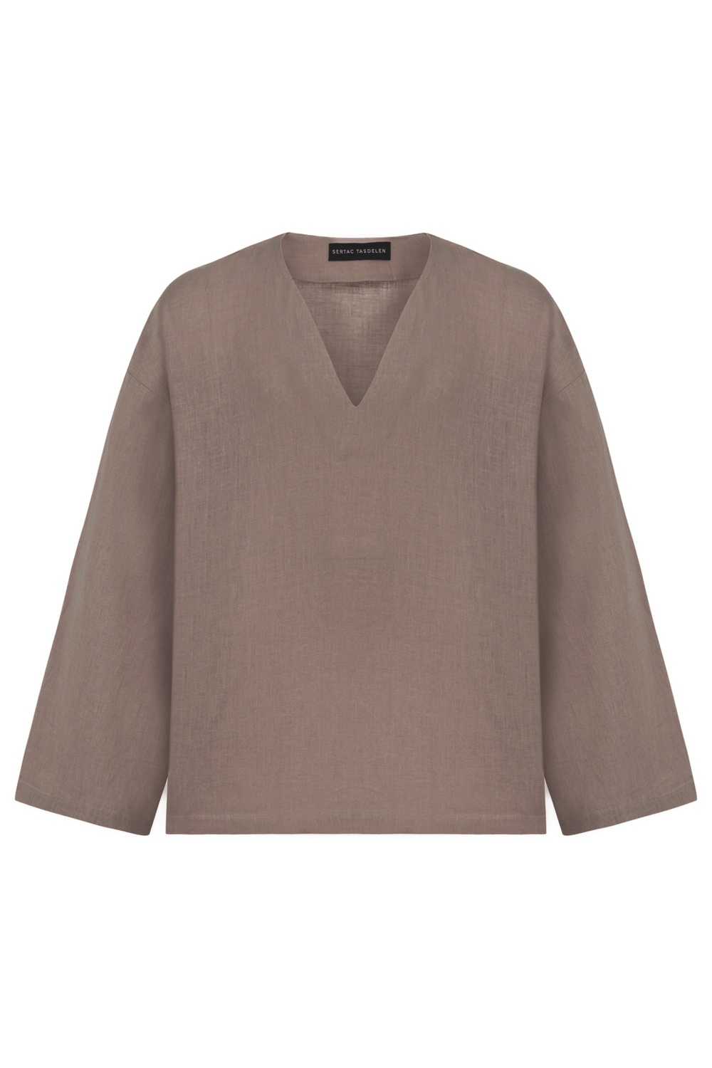 Sertaç Taşdelen-Koyu Kahverengi %100 Keten V Yaka Oversized Erkek T-shirt Model T 15-T-Shirts-3-milagron.live