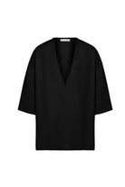 Sertaç Taşdelen-Siyah %100 Keten Derin V Yaka Oversized Erkek T-shirt Model T 09-T-Shirts-3-milagron.live