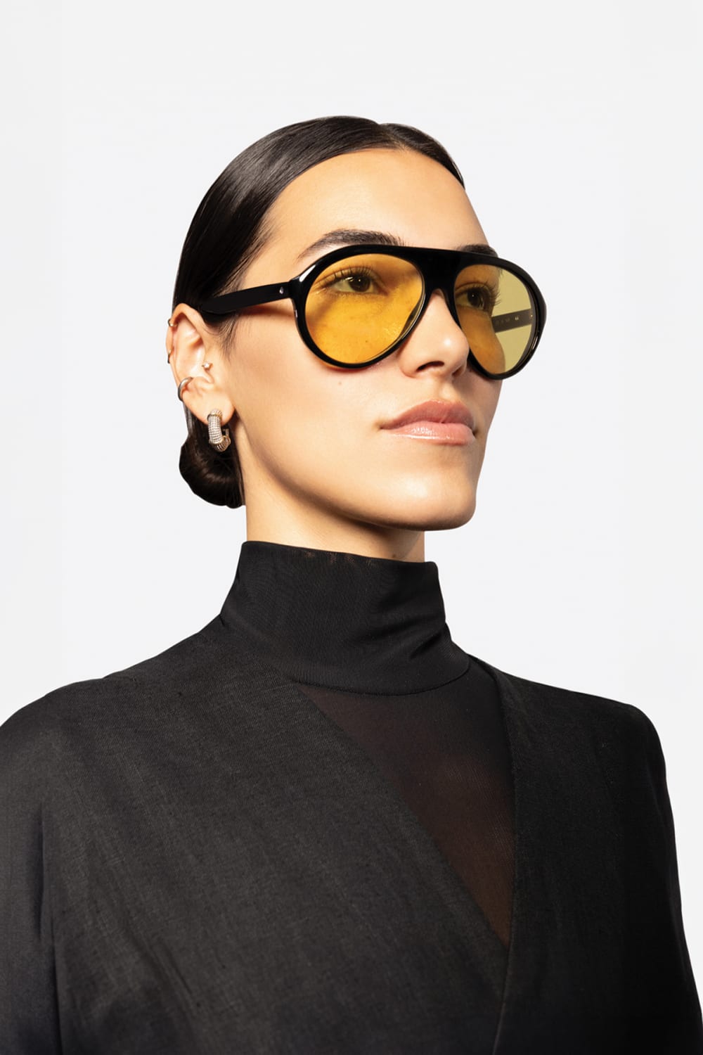 Sertaç Taşdelen-Yellow Camlı Siyah Çerçeveli Asetat Cr-39 Uv 400 Unisex Güneş Gözlüğü Model G 02-Güneş Gözlüğü-1-milagron.live