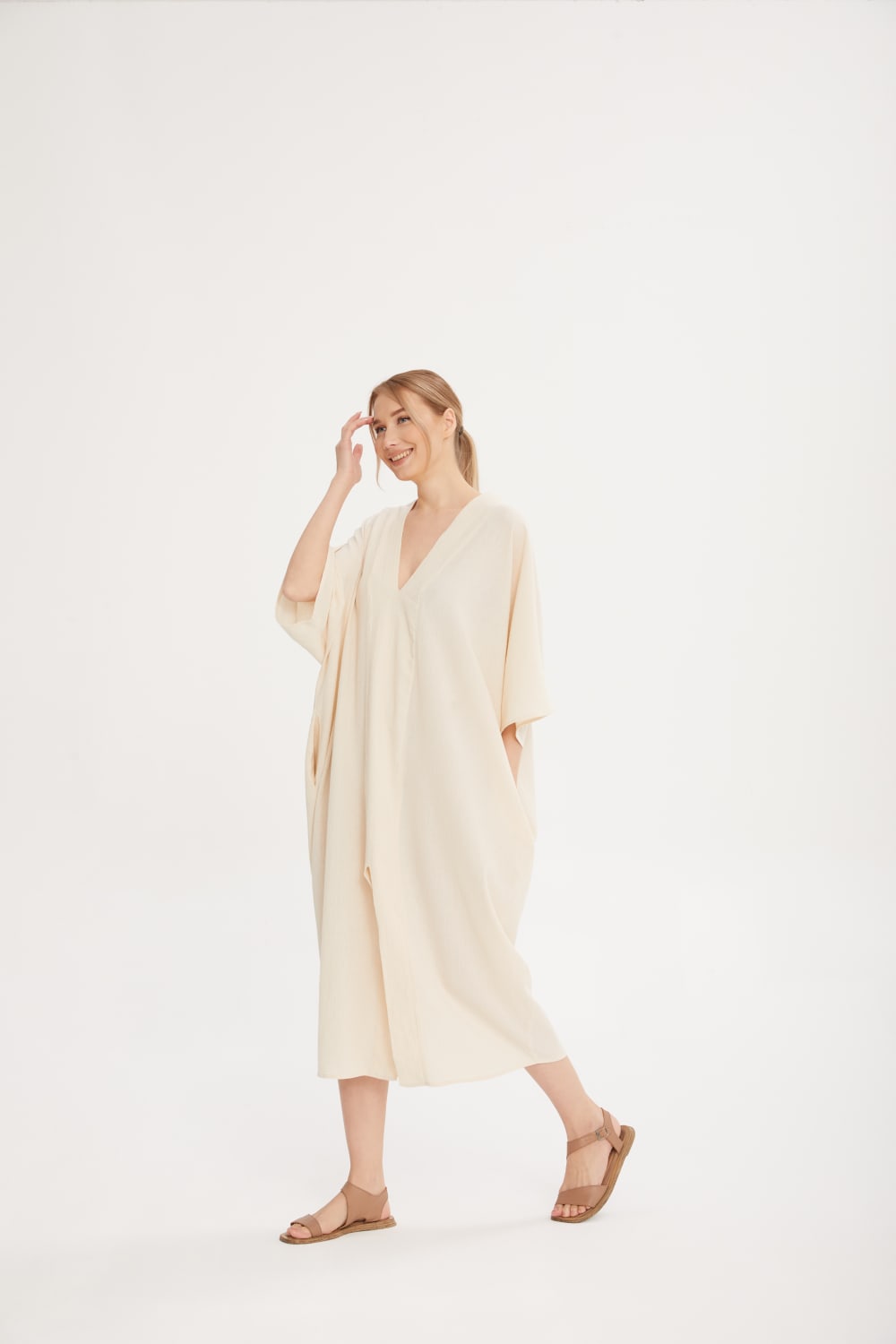 Sfida İstanbul-Doğal Kumaş Arka Baskılı Uzun Kaftan- Back Printed Lpng Caftan - Sf11-Elbise-1-milagron.live