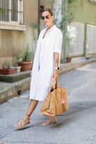 Sfida İstanbul-Flamlı Keten Dokulu Pamuk Gömlek Elbise- Linen Look Shirt Dress - Ar001b-Elbise-4-milagron.live