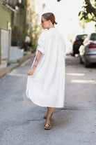 Sfida İstanbul-Flamlı Keten Dokulu Pamuk Gömlek Elbise- Linen Look Shirt Dress - Ar001b-Elbise-6-milagron.live