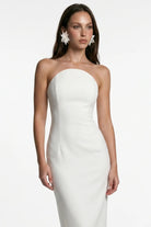 Beyaz Korse Detayli Krep MiDi Bodycon ElbiSe