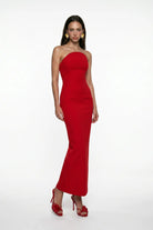 Kirmizi Korse Detayli Krep MiDi Bodycon ElbiSe