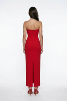 Kirmizi Korse Detayli Krep MiDi Bodycon ElbiSe