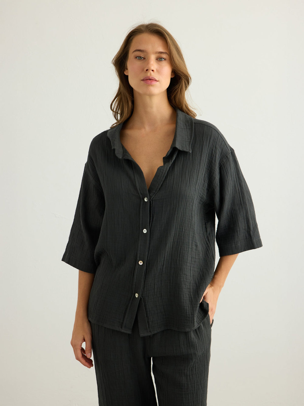 Kaya Boyfriend Shirt - Charcoal