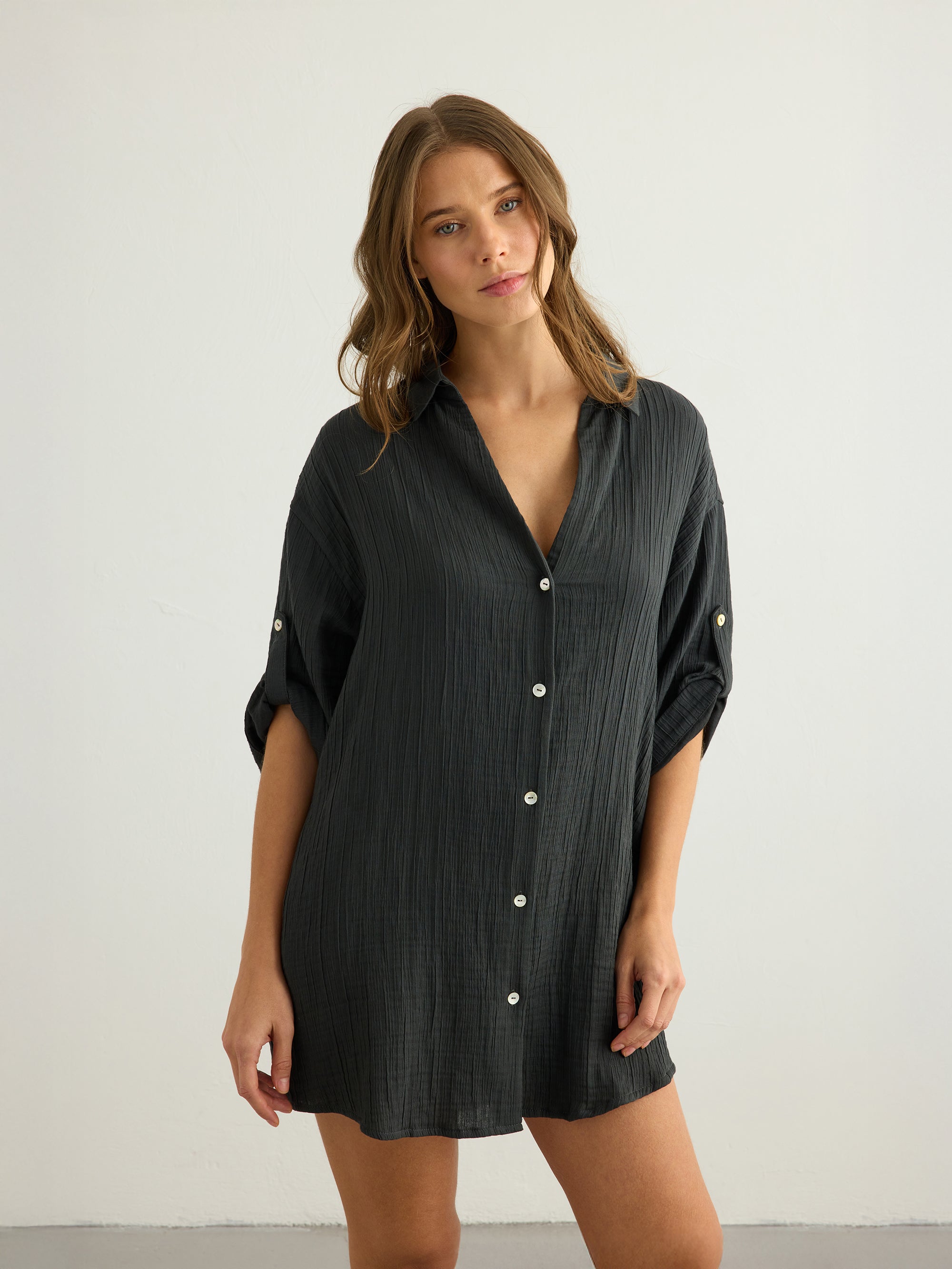 Kaya Oversized Shirt Dress - Charcoal