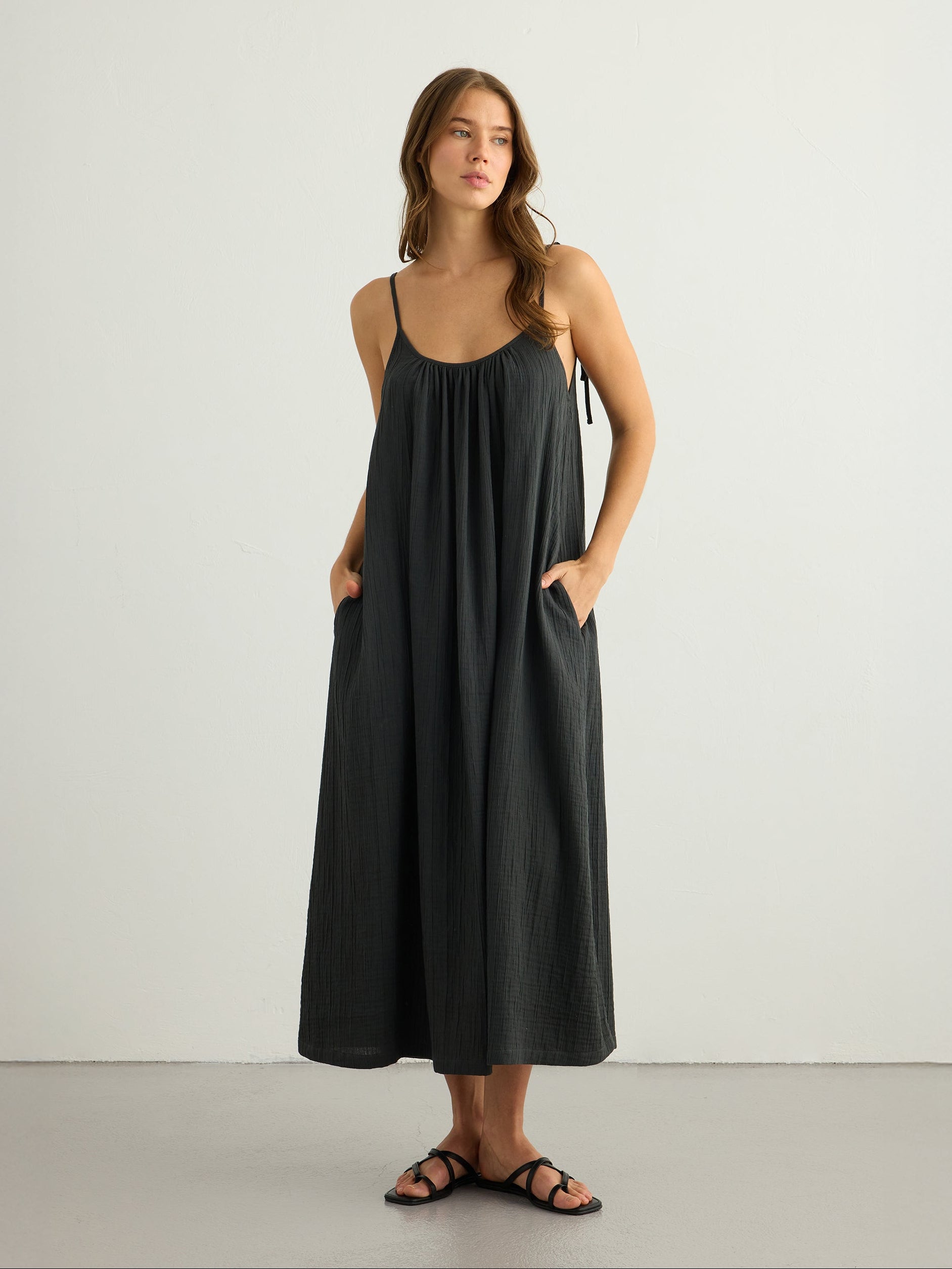 Kaya Tie Strap Maxi Dress - Charcoal