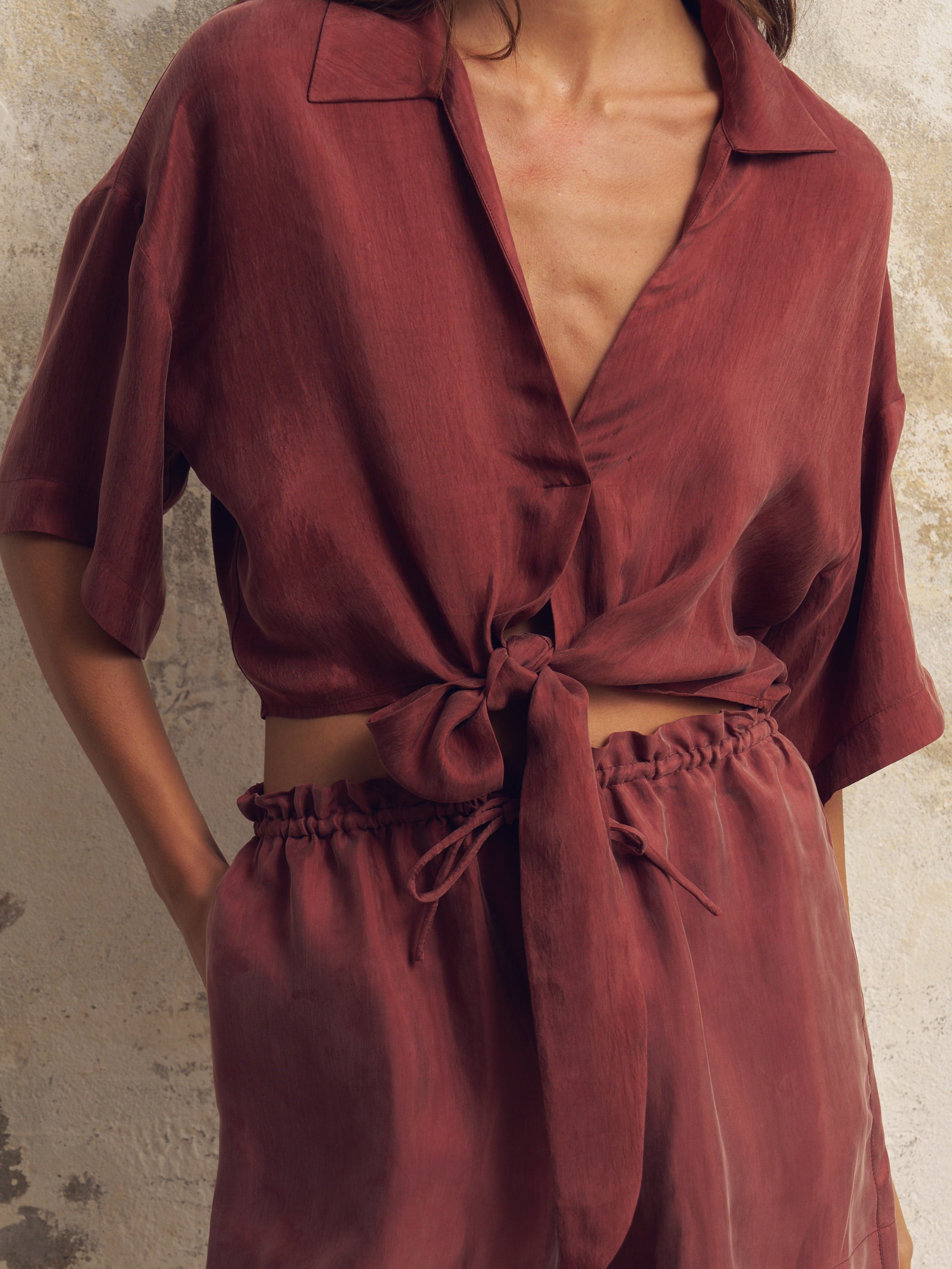 Lucid Flow Tie Shorts - Burgundy