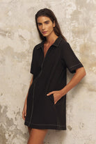 The Handloom-Mae Popover Mini Dress Black-Elbise-4-milagron.live
