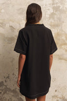 The Handloom-Mae Popover Mini Dress Black-Elbise-5-milagron.live
