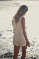 The Handloom-Mia Side Ties Top Natural With Gold Stripes-Top-3-milagron.live