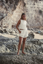 The Handloom-Mia Side Ties Top Natural With Gold Stripes-Top-5-milagron.live