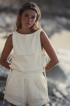 The Handloom-Mia Side Ties Top Natural With Gold Stripes-Top-6-milagron.live