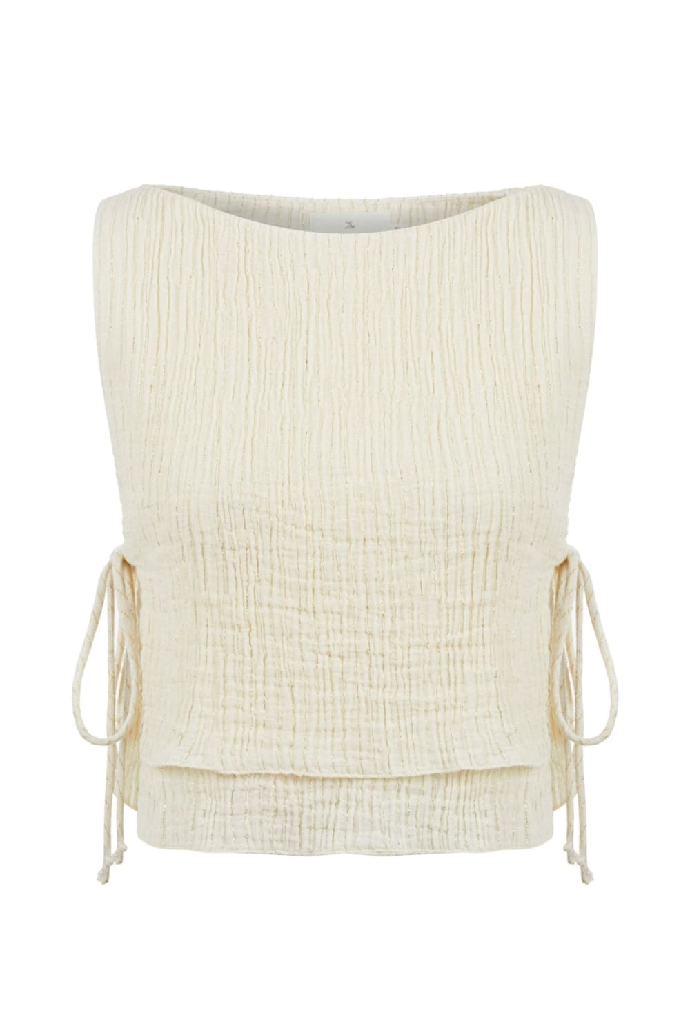 The Handloom-Mia Side Ties Top Natural With Gold Stripes-Top-7-milagron.live