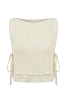 The Handloom-Mia Side Ties Top Natural With Gold Stripes-Top-7-milagron.live