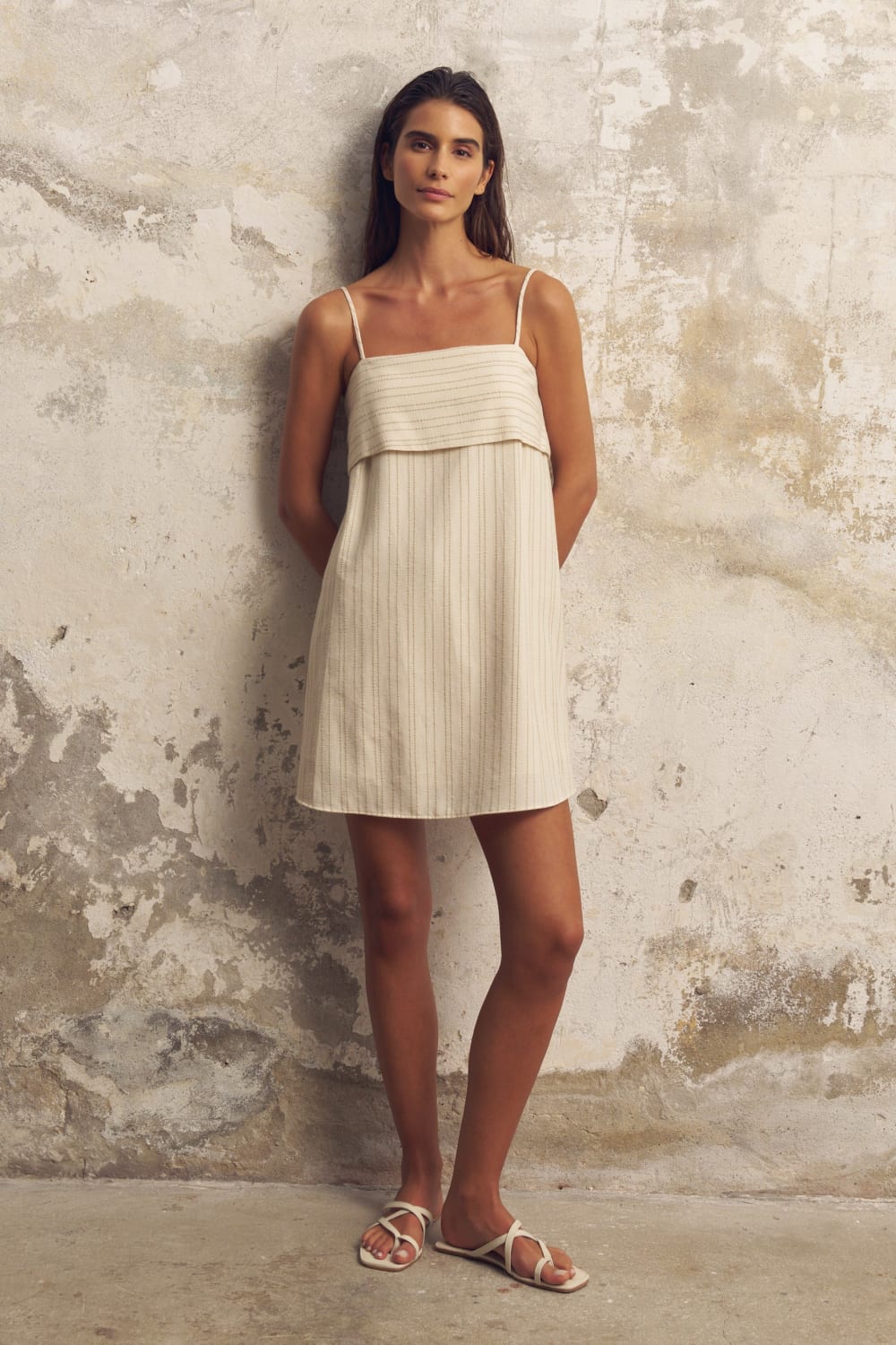 The Handloom-Puglia Stripes Mini Dress Oatmeal-Elbise-2-milagron.live