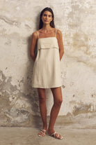 The Handloom-Puglia Stripes Mini Dress Oatmeal-Elbise-2-milagron.live