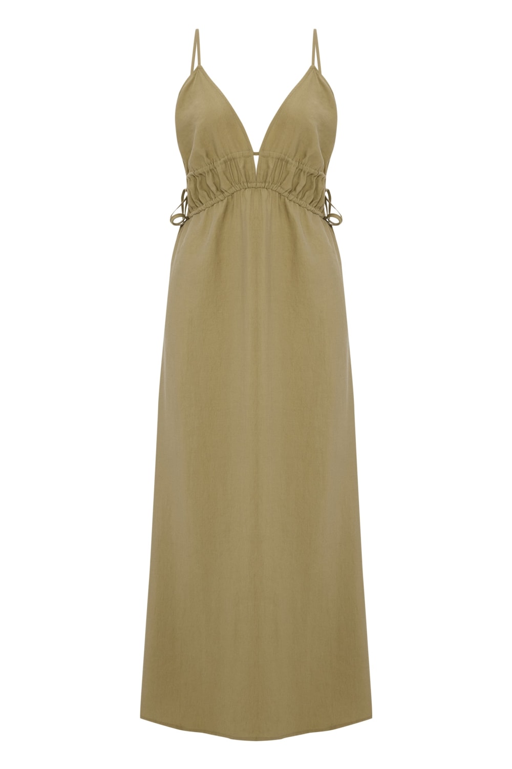 The Handloom-Sofia Ties Maxi Dress Khaki Green-Elbise-5-milagron.live
