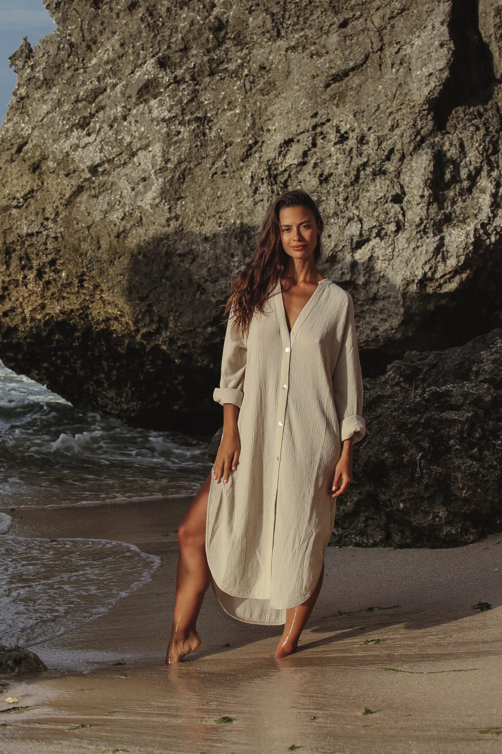 The Handloom-Terra Shirt Dress Oatmeal-Elbise-3-milagron.live
