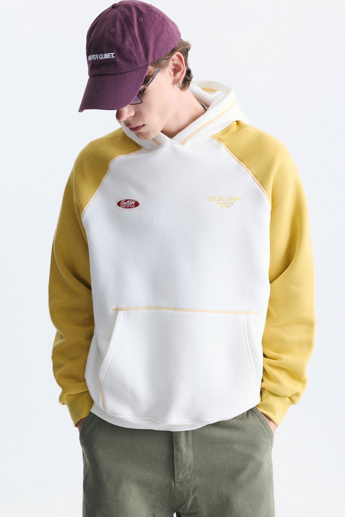 Renk Bloklu Kanguru Cepli Kapüşonlu Sweatshirt