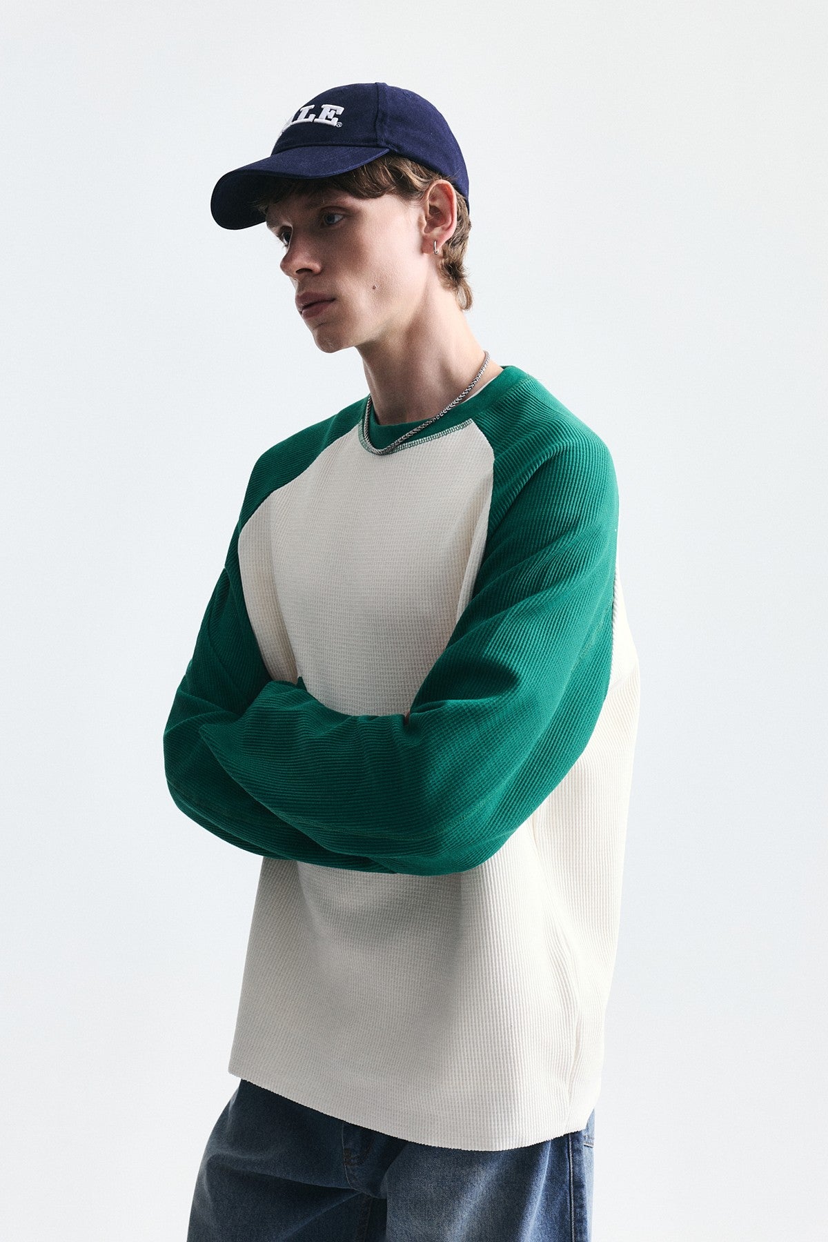 Renk Bloklu Dokulu Sweatshirt